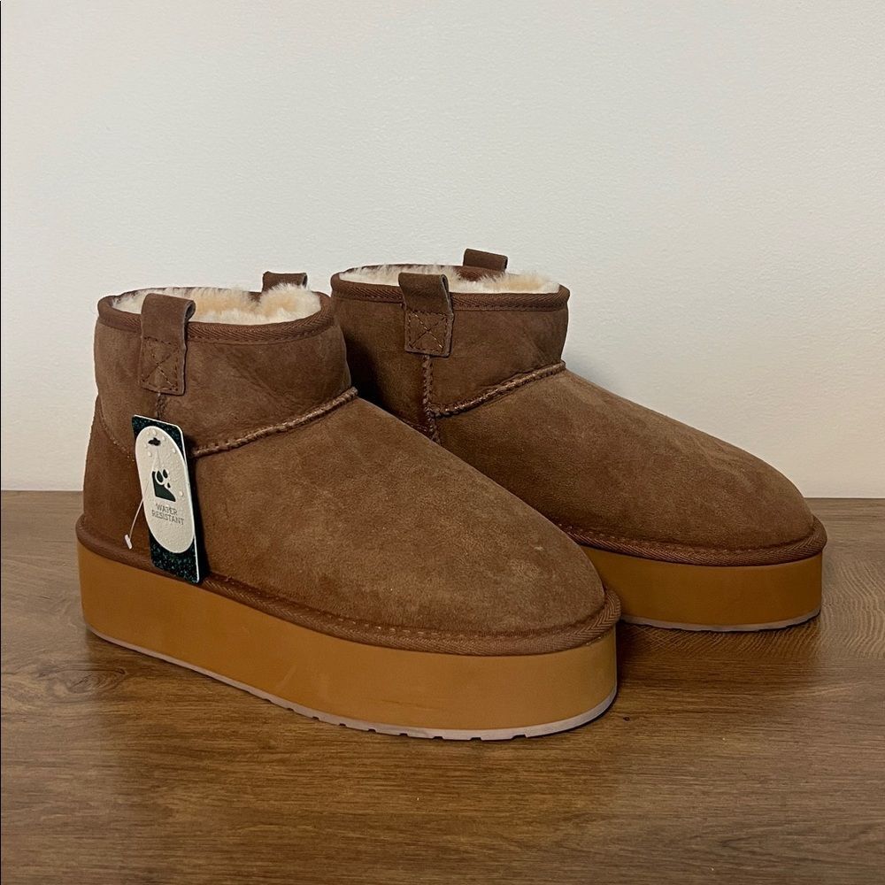 Emu Australia Stinger Micro Flatform Sheepskin Booties Slipper Boots Brown 9 View 4